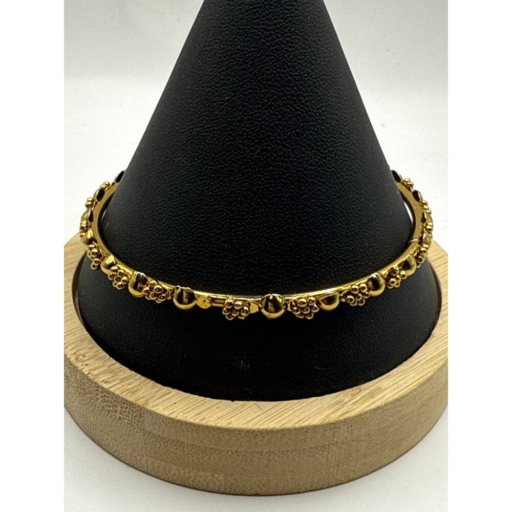Gold-Tone Floral Beaded Bangle Bracelet Lightweight Elegant Design